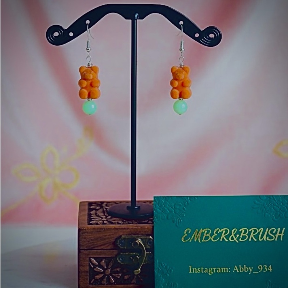 Orange and Green Bear Earrings